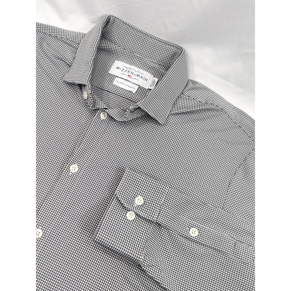 Mens MIZZEN+MAIN SPINNAKER COLLECTION BLACK GINGHAM Long Sleeve DRESS SHIRT XXL